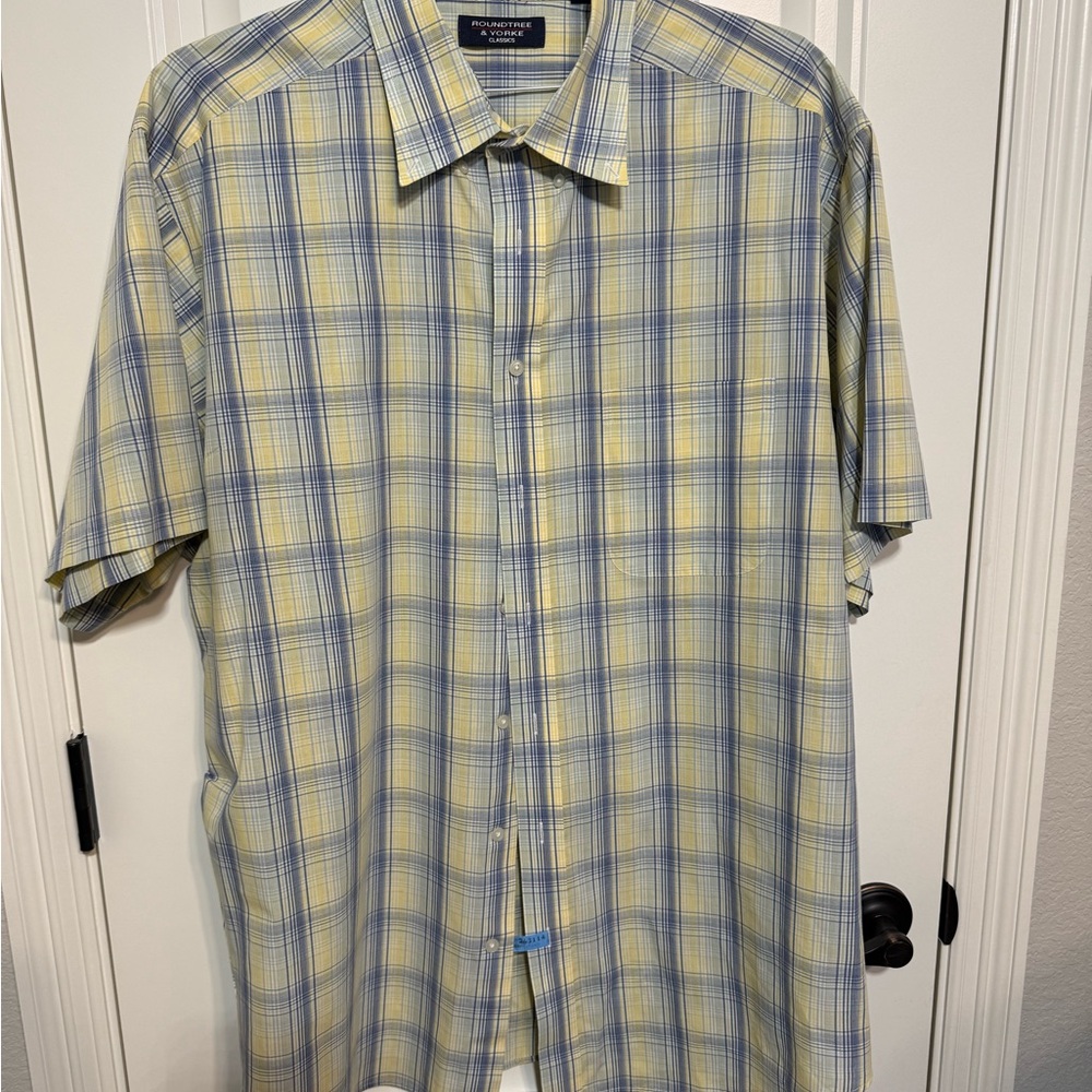 Roundtree & Yorke Men's Casual Plaid Shirt - Yellow and Blue
